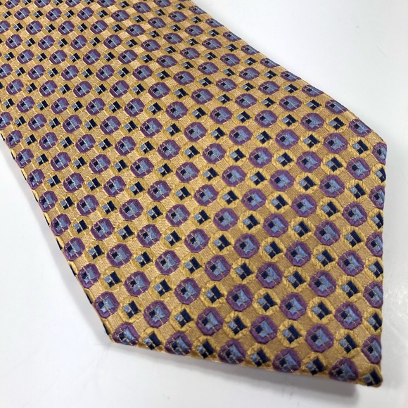 Daniel de Fasson Men’s Silk Tie Gold Purple Blue - Picture 2 of 4